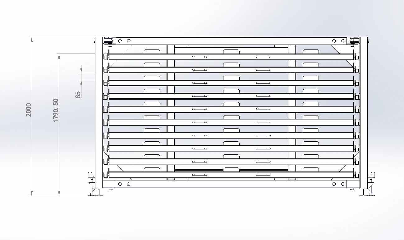 10-Drawer Bplarack for Aluminum Door Panel Sheet Storage 3 10-drawer Bplarack front elevation with 2000 mm total height and 1790.5 mm top drawer operating height