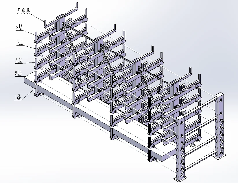 Terack five-layer double-sided telescopic cantilever rack layout for long pipe storage